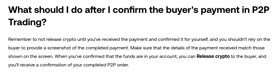 OKX P2P selling guide: do not release crypto until you have received and confirmed the payment yourself, and do not rely on the buyer's payment screenshot
